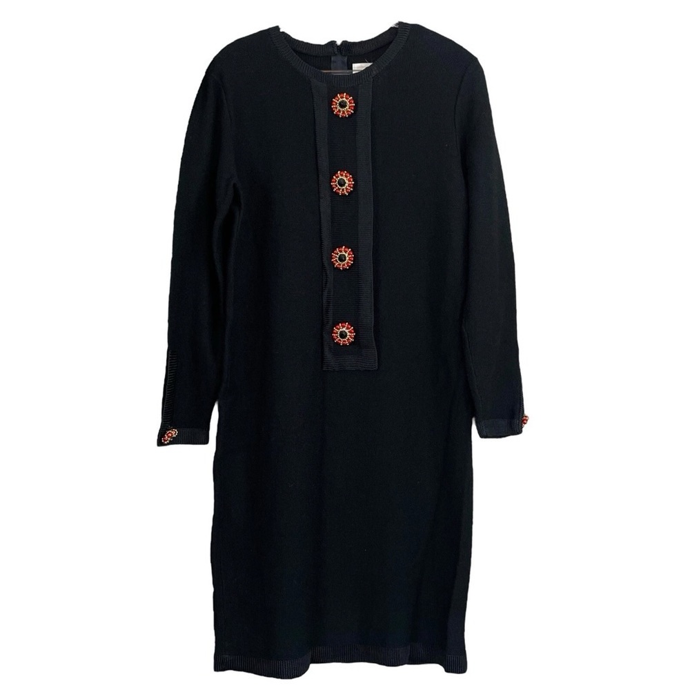 Steve Fabrikant Wool Santana Knit Buttoned Sweater Dress Black Red Size Small